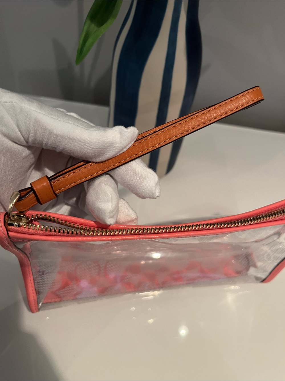 Coach Clear Wristlet with Coral Trim and Signature Print - Picture 7 of 14
